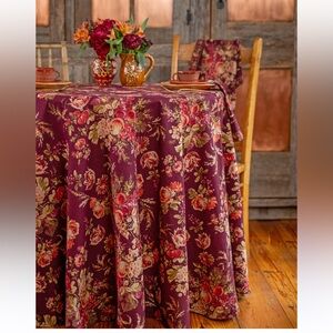 April Cornell Bountiful Harvest 88" round tablecloth Cinnamon cotton floral